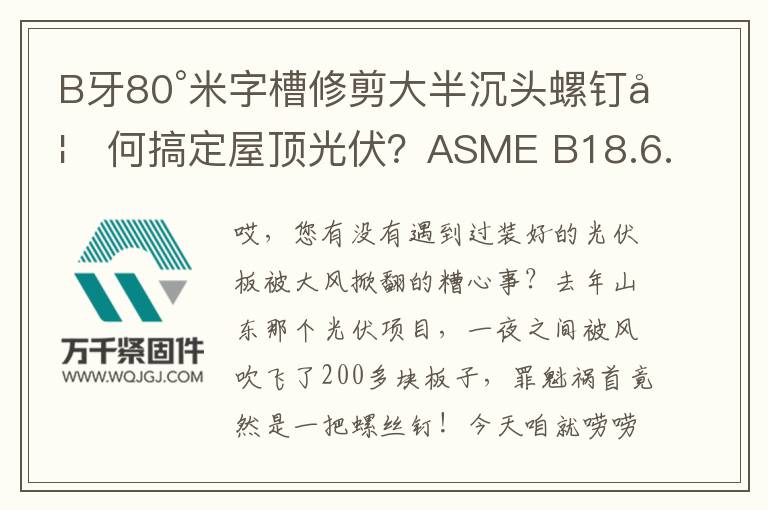 B牙80°米字槽修剪大半沉頭螺釘如何搞定屋頂光伏？ASME B18.6.3實(shí)戰(zhàn)解密