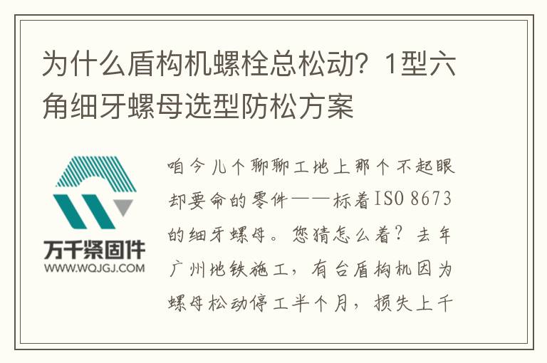 為什么盾構(gòu)機(jī)螺栓總松動(dòng)？1型六角細(xì)牙螺母選型防松方案
