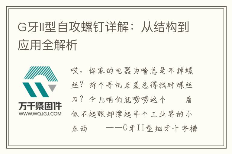 G牙II型自攻螺釘詳解：從結(jié)構(gòu)到應(yīng)用全解析