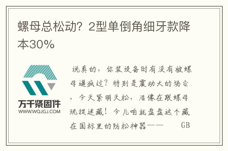 螺母總松動(dòng)？2型單倒角細(xì)牙款降本30%