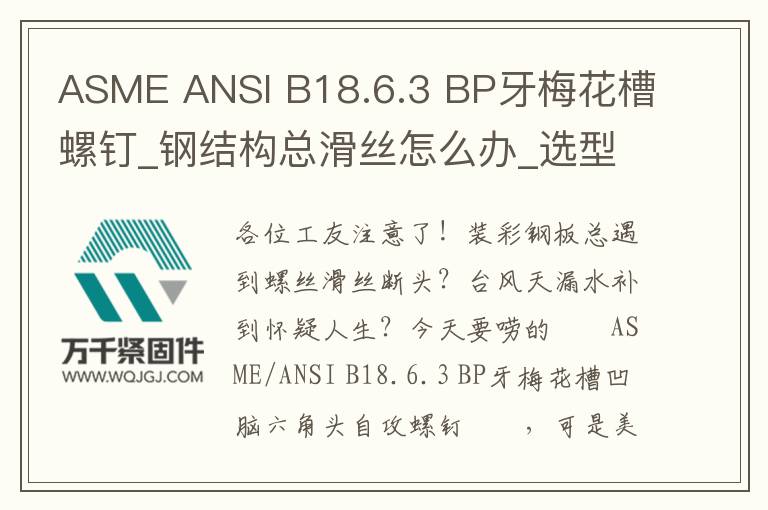 ASME ANSI B18.6.3 BP牙梅花槽螺釘_鋼結(jié)構(gòu)總滑絲怎么辦_選型安裝省30%成本