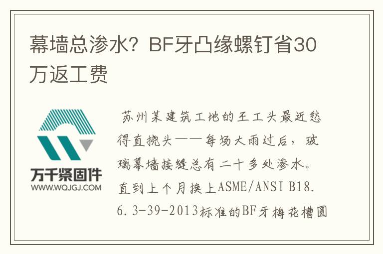 幕墻總滲水？BF牙凸緣螺釘省30萬返工費(fèi)