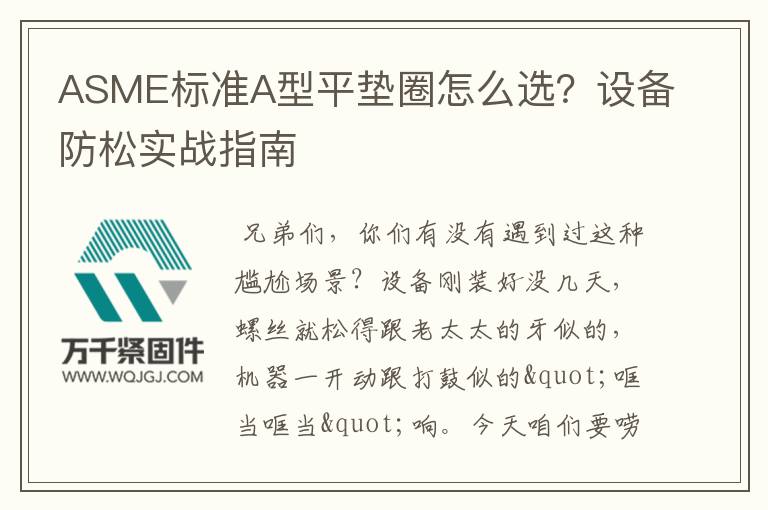 ASME標(biāo)準(zhǔn)A型平墊圈怎么選？設(shè)備防松實戰(zhàn)指南