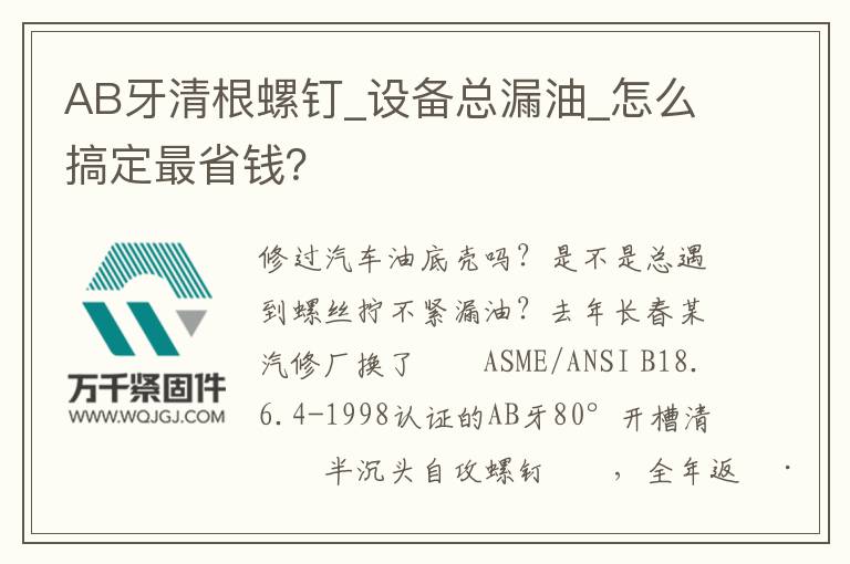 AB牙清根螺釘_設(shè)備總漏油_怎么搞定最省錢？