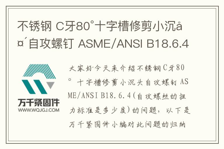 不銹鋼 C牙80°十字槽修剪小沉頭自攻螺釘 ASME/ANSI B18.6.4