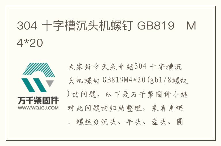 304 十字槽沉頭機螺釘 GB819	M4*20