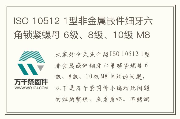 ISO 10512 1型非金屬嵌件細牙六角鎖緊螺母 6級、8級、10級 M8~M36