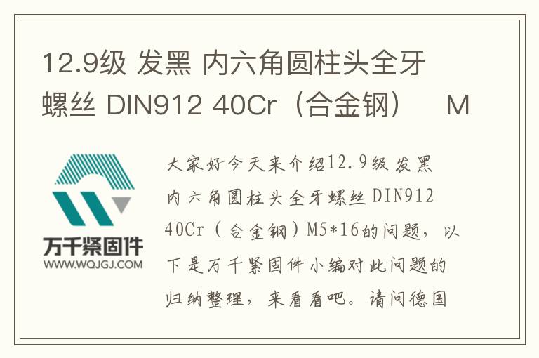 12.9級 發(fā)黑 內(nèi)六角圓柱頭全牙螺絲 DIN912 40Cr（合金鋼）	M5*16