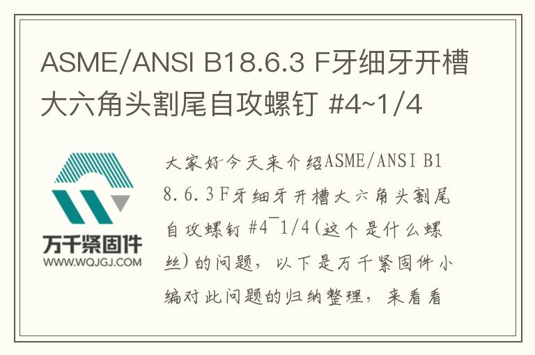 ASME/ANSI B18.6.3 F牙細牙開槽大六角頭割尾自攻螺釘 #4~1/4