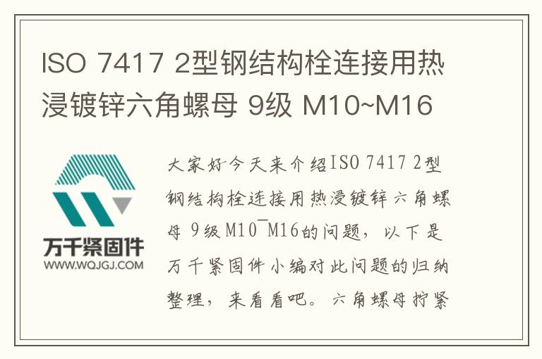 ISO 7417 2型鋼結(jié)構(gòu)栓連接用熱浸鍍鋅六角螺母 9級(jí) M10~M16