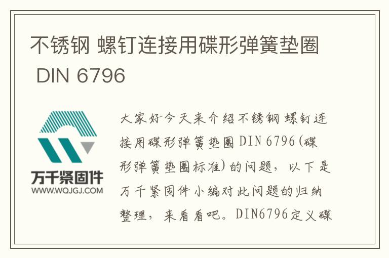 不銹鋼 螺釘連接用碟形彈簧墊圈 DIN 6796