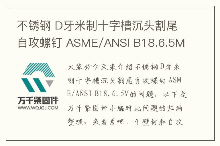 不銹鋼 D牙米制十字槽沉頭割尾自攻螺釘 ASME/ANSI B18.6.5M