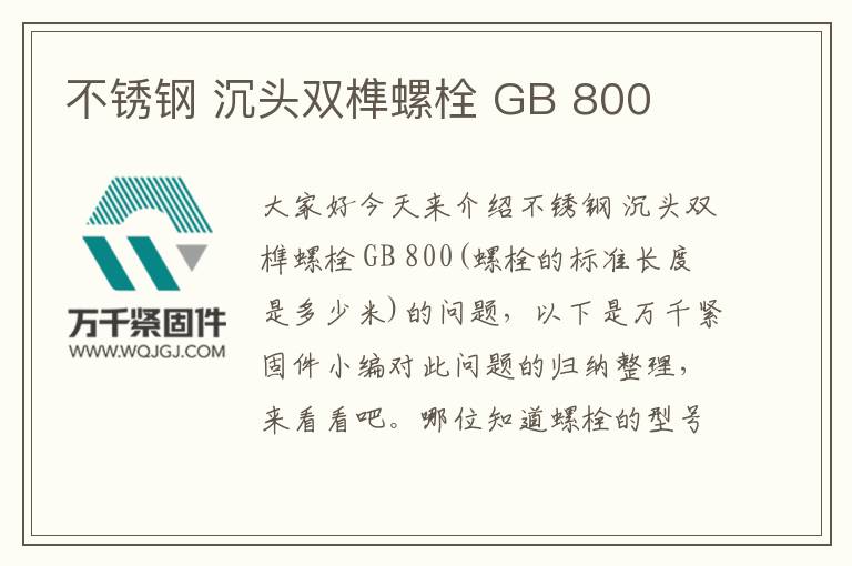 不銹鋼 沉頭雙榫螺栓 GB 800