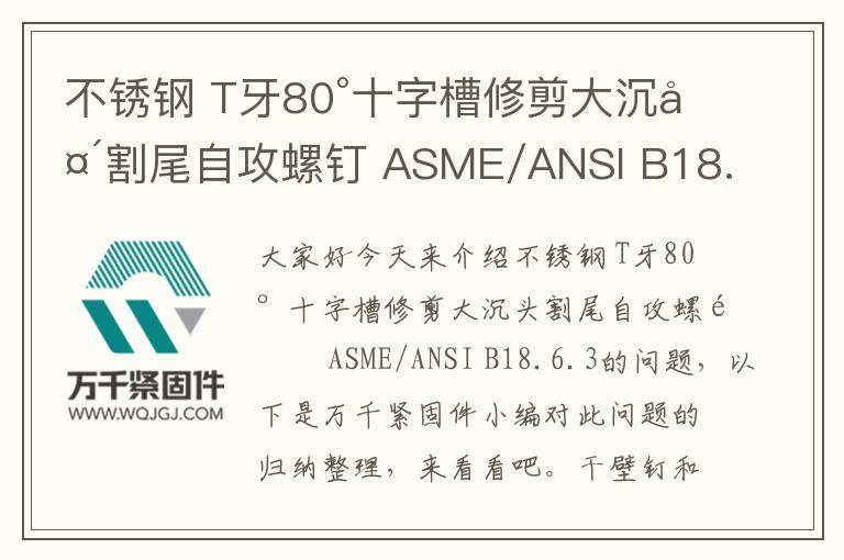 不銹鋼 T牙80°十字槽修剪大沉頭割尾自攻螺釘 ASME/ANSI B18.6.3