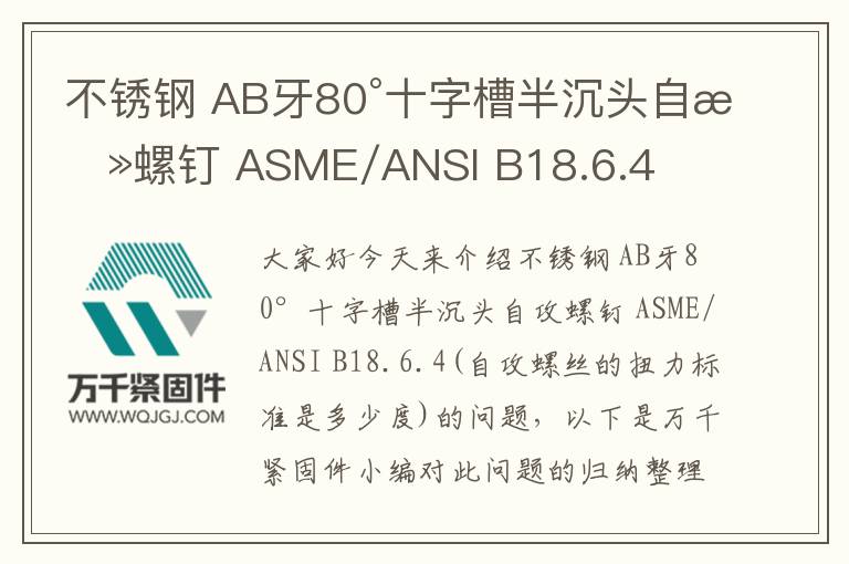 不銹鋼 AB牙80°十字槽半沉頭自攻螺釘 ASME/ANSI B18.6.4