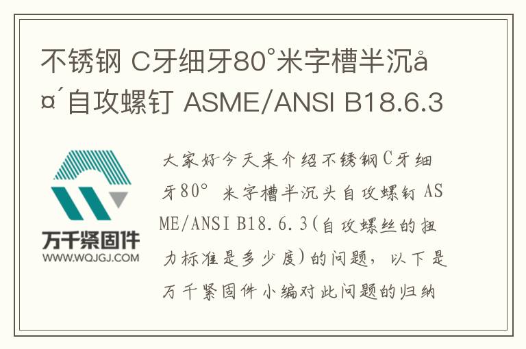 不銹鋼 C牙細牙80°米字槽半沉頭自攻螺釘 ASME/ANSI B18.6.3