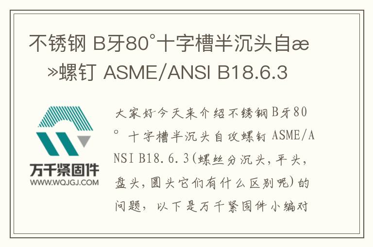 不銹鋼 B牙80°十字槽半沉頭自攻螺釘 ASME/ANSI B18.6.3
