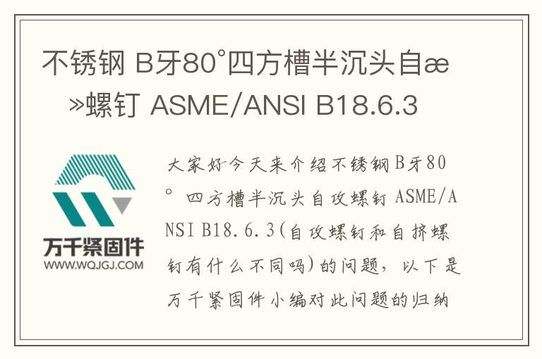 不銹鋼 B牙80°四方槽半沉頭自攻螺釘 ASME/ANSI B18.6.3