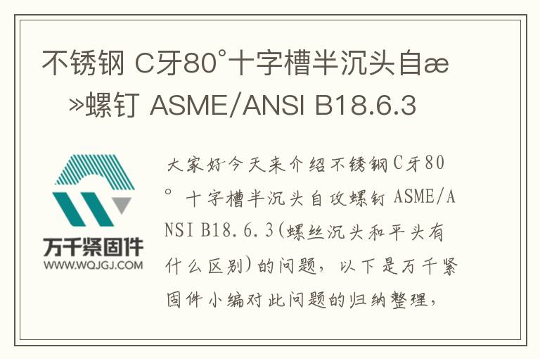 不銹鋼 C牙80°十字槽半沉頭自攻螺釘 ASME/ANSI B18.6.3