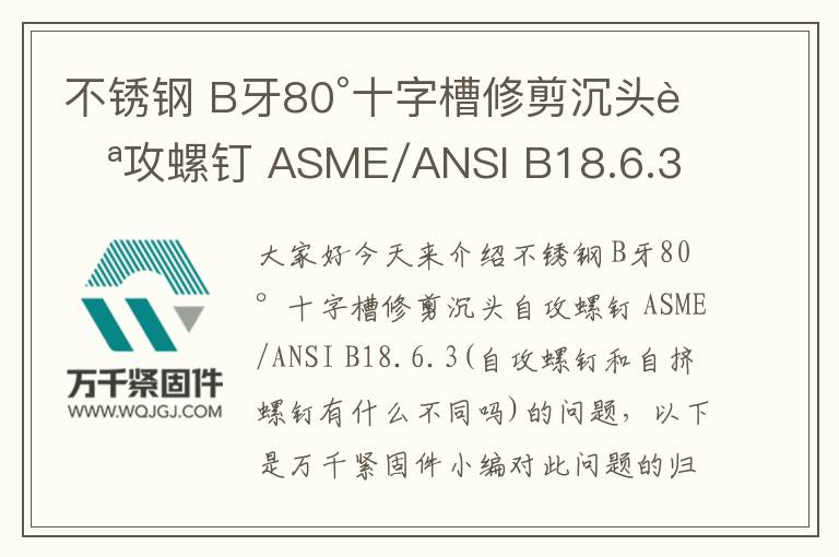 不銹鋼 B牙80°十字槽修剪沉頭自攻螺釘 ASME/ANSI B18.6.3