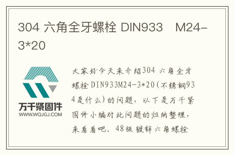 304 六角全牙螺栓 DIN933	M24-3*20